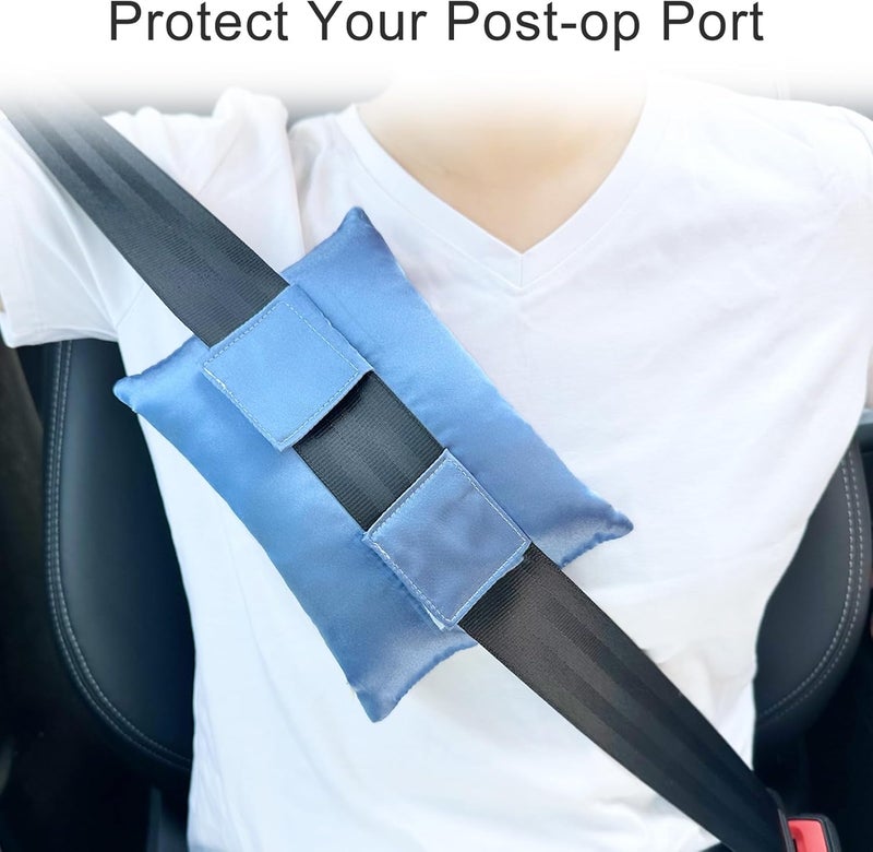 HapiPoppy Port Pillows Chemo Port Pillow for Seatbelt Pacemaker Chest Protector Chemo Patients Cancer Open-Heart Incision Recovery Post Surgery Support Cushion Gifts, Silky Satin Haze Blue - Image 3